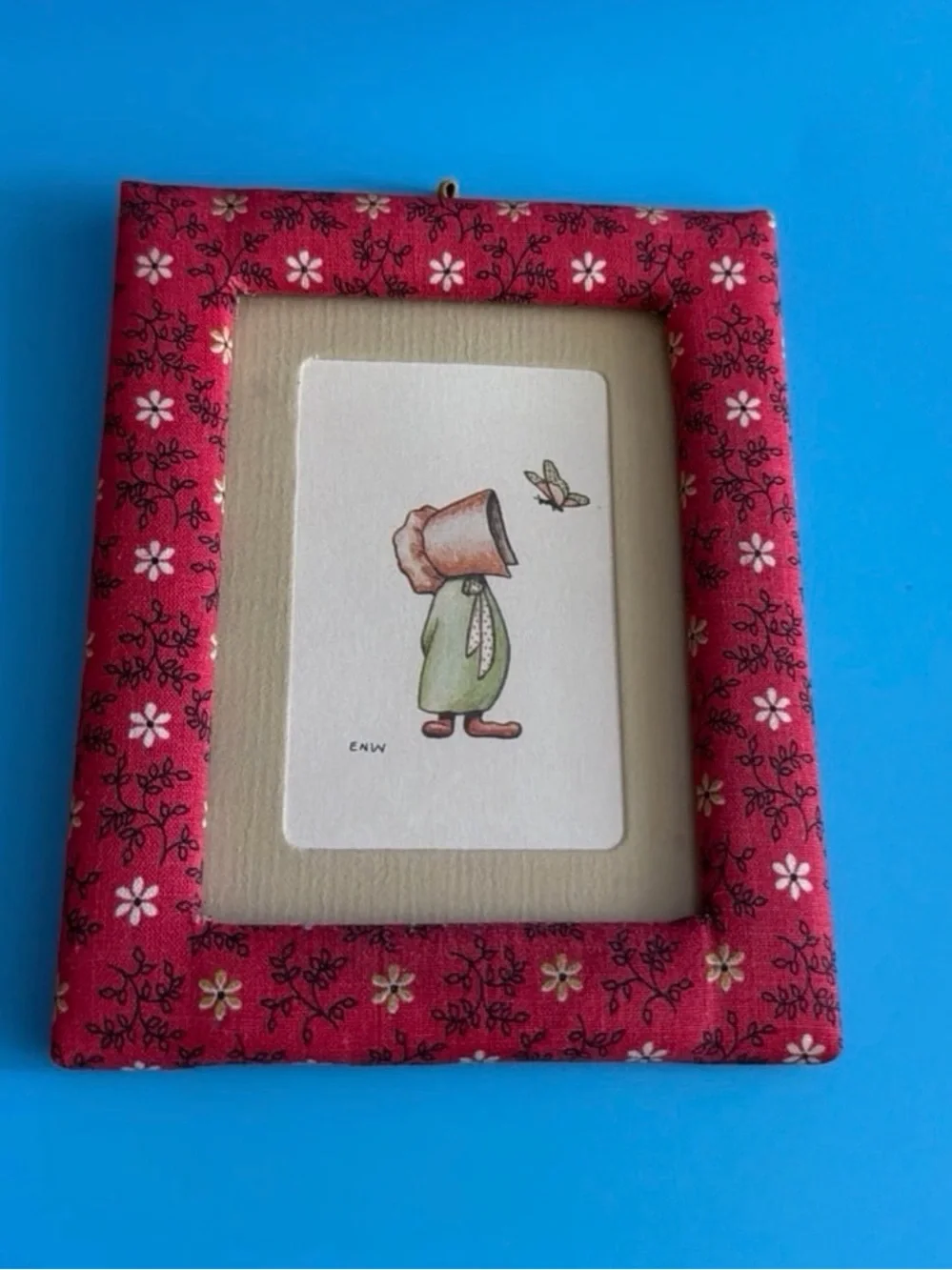 VTG 70’s ENW Miniature Framed Print, Red Floral Fabric, C.R. Gibson - Set of 2
